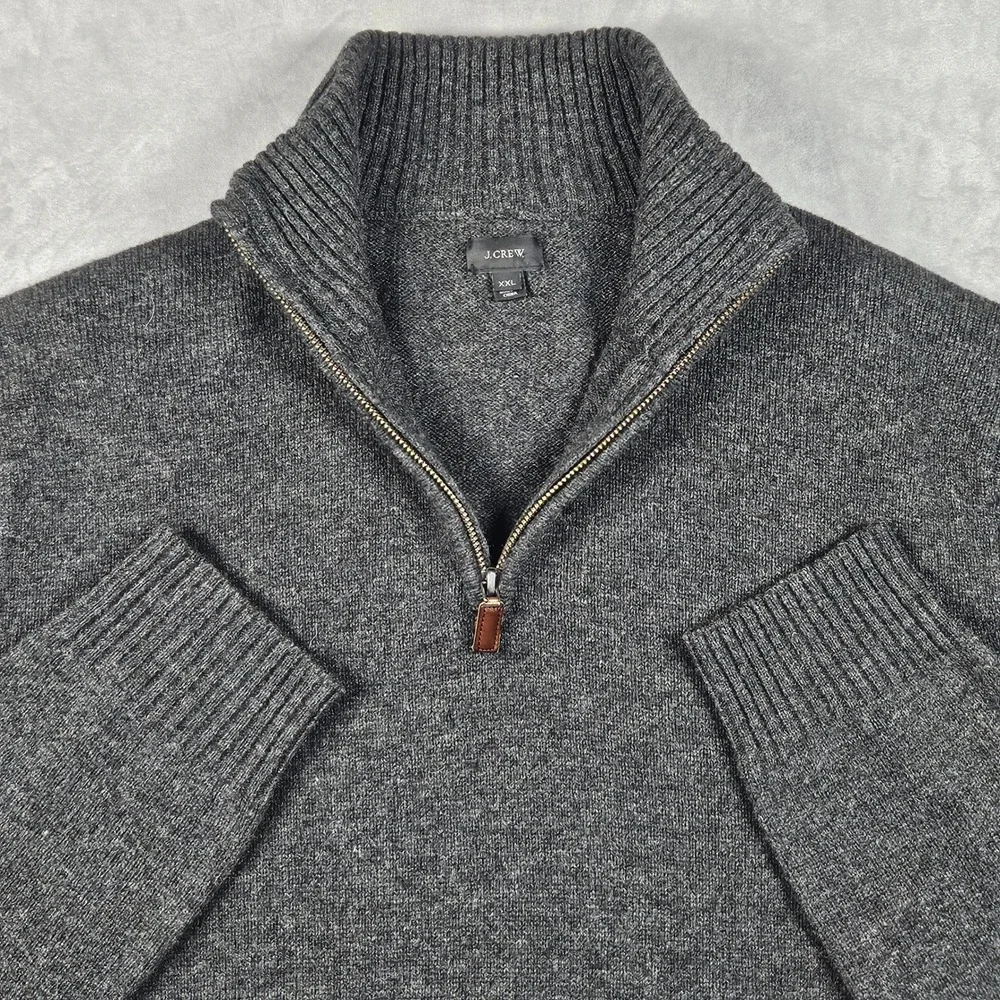 J.Crew Quarter Zip Sweater Mens XXL Gray 100% Lambswool Mock Neck Quiet Luxury